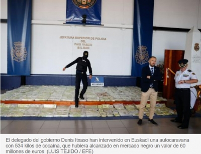 Interceptada en Barcelona una autocaravana con 60 millones de euros en cocaína